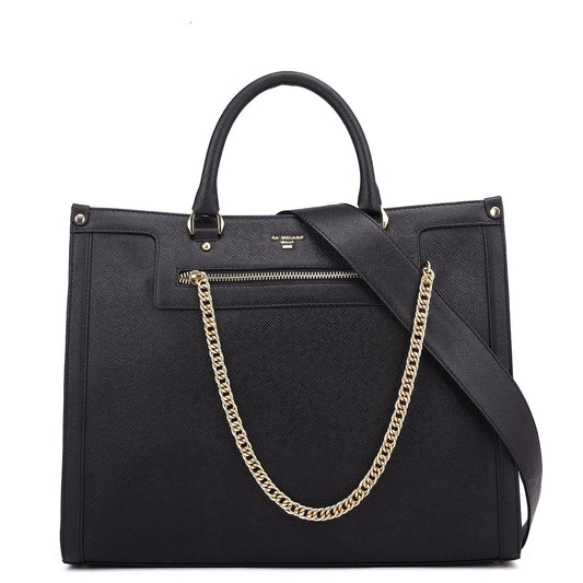 Large Franzy Leather Book Tote - Black
