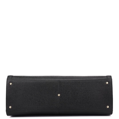 Large Franzy Leather Book Tote - Black