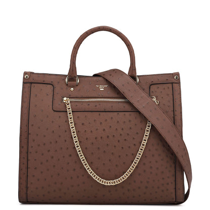 Large Ostrich Leather Book Tote - Brown