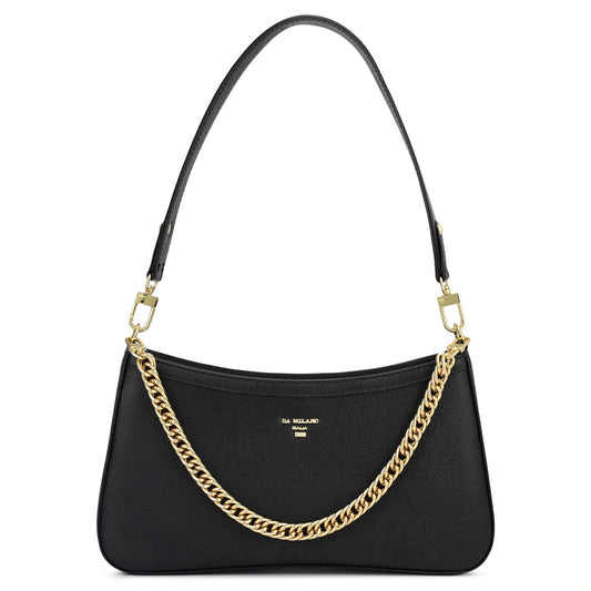 Small Franzy Leather Baguette - Black
