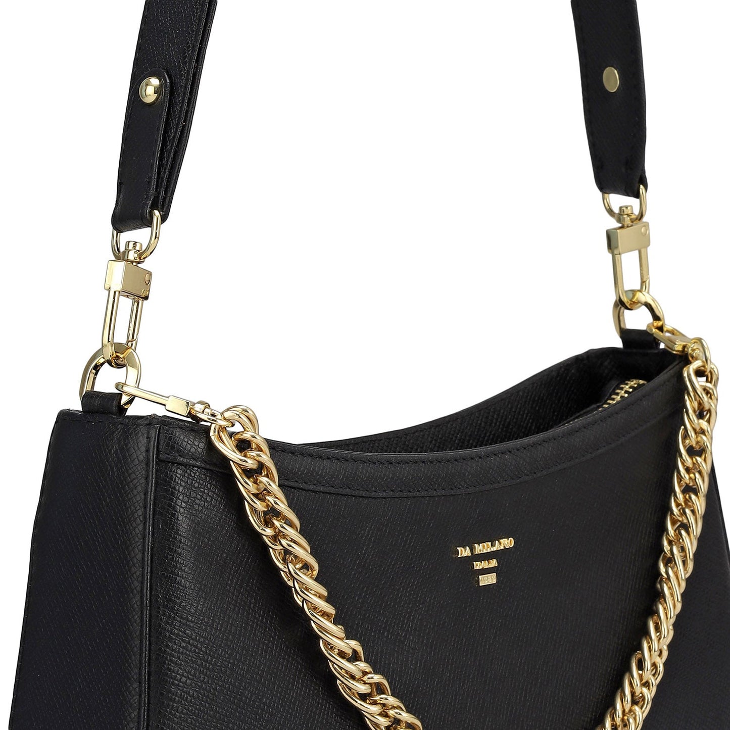 Small Franzy Leather Baguette - Black
