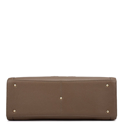 Large Monogram Wax Leather Book Tote - Greyish Taupe