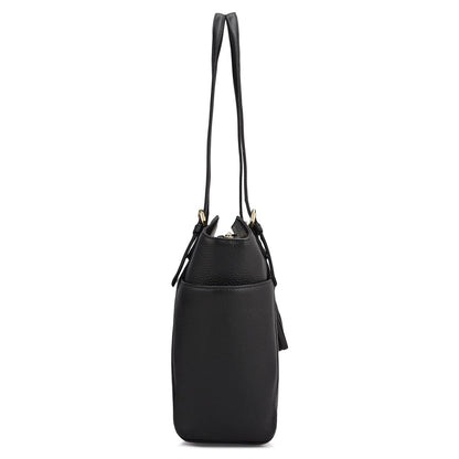 Medium Wax Leather Shoulder Bag - Black