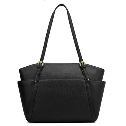 Medium Wax Leather Shoulder Bag - Black