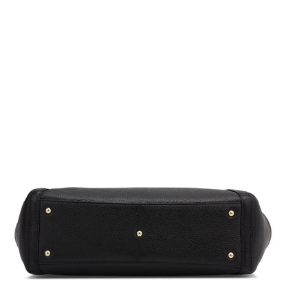 Medium Wax Leather Shoulder Bag - Black