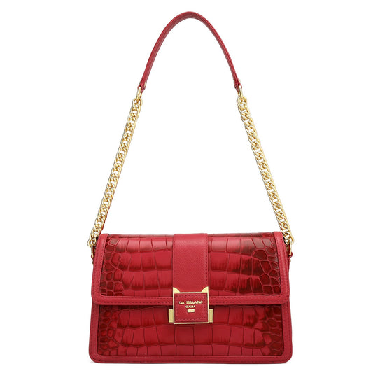 Small Croco Franzy Leather Shoulder Bag - Plumberry