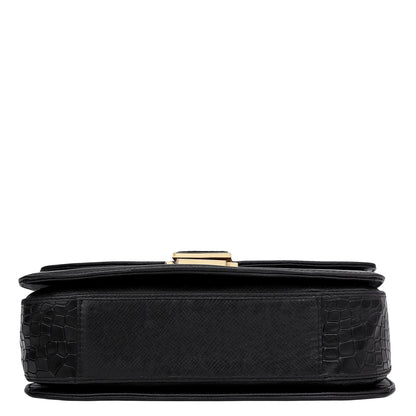 Small Croco Franzy Leather Satchel - Black