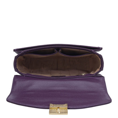 Small Croco Franzy Leather Satchel - Grapevine
