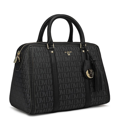 Medium Monogram Leather Satchel - Black