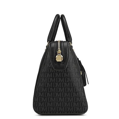 Medium Monogram Leather Satchel - Black