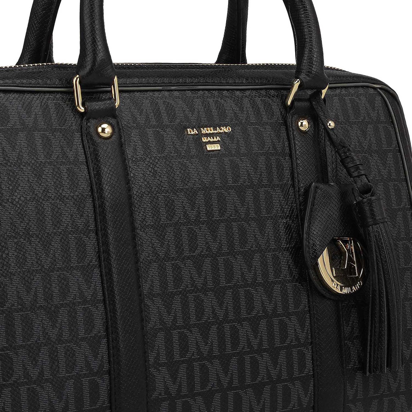 Medium Monogram Leather Satchel - Black