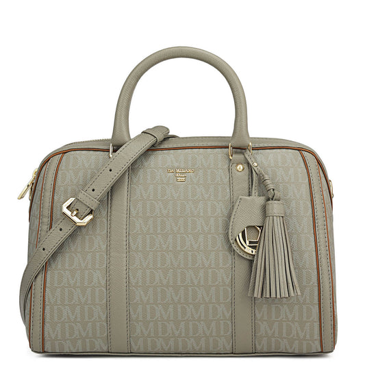 Medium Monogram Leather Satchel - Stone Grey