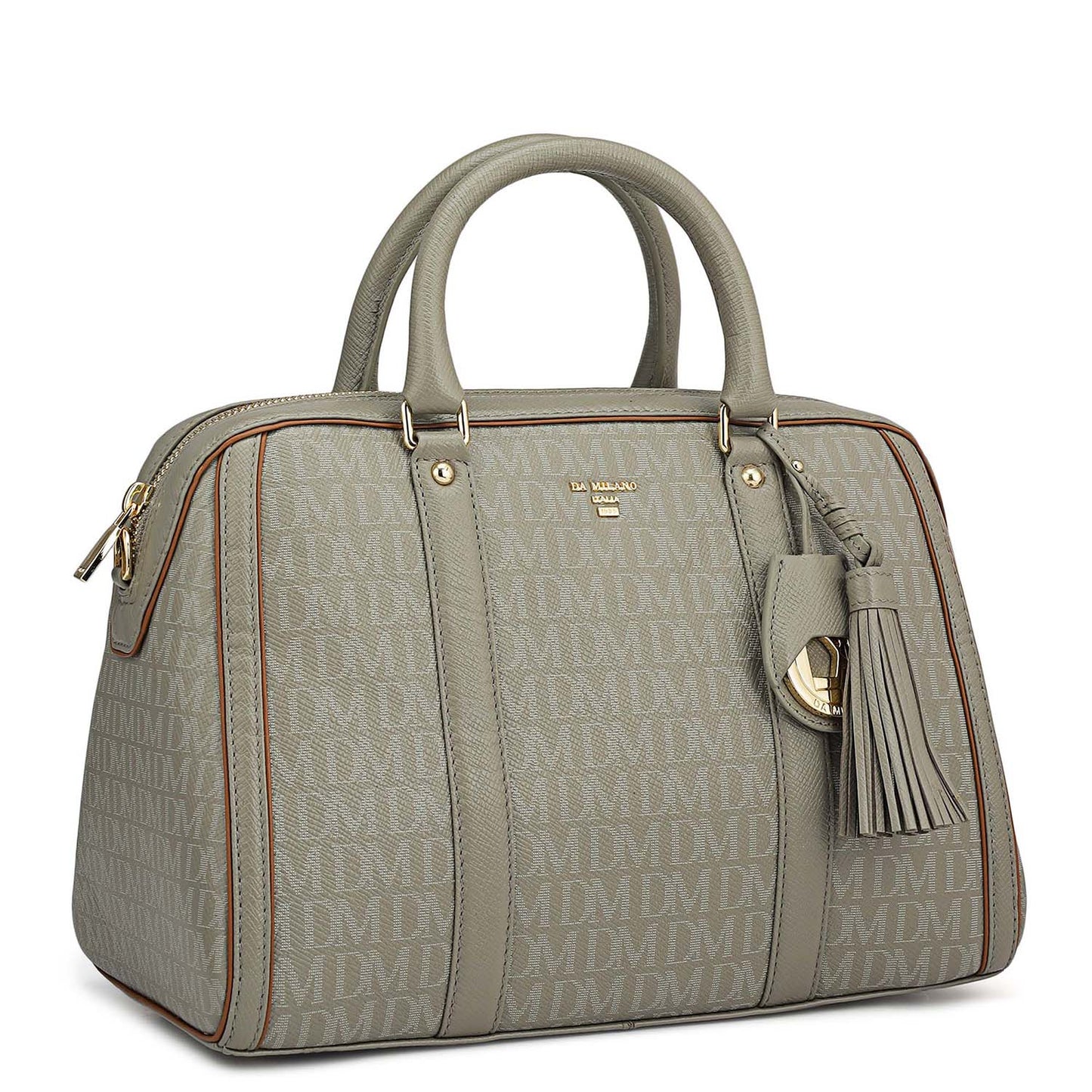 Medium Monogram Leather Satchel - Stone Grey