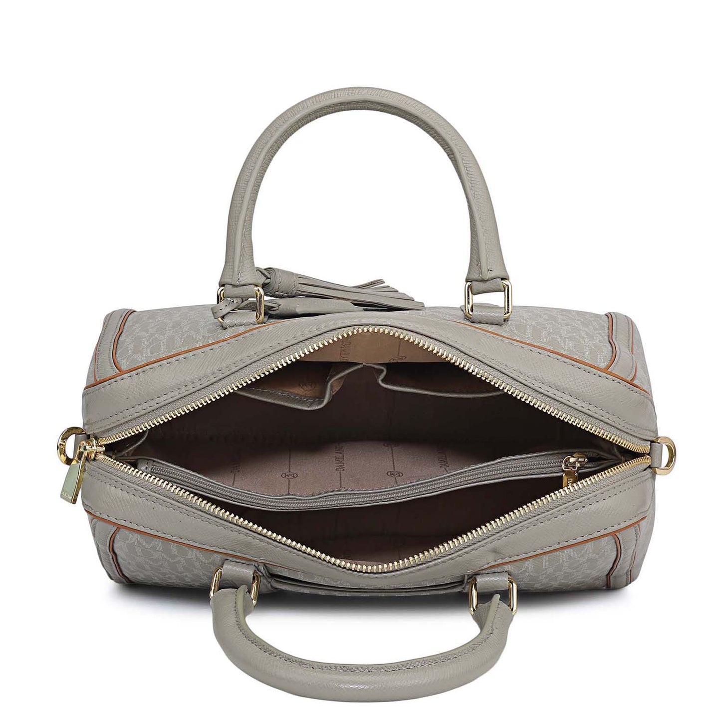 Medium Monogram Leather Satchel - Stone Grey