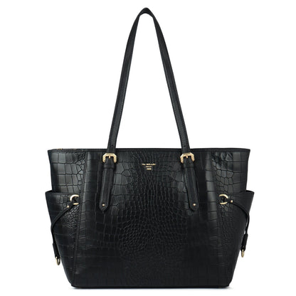 Large Croco Leather Tote - Black