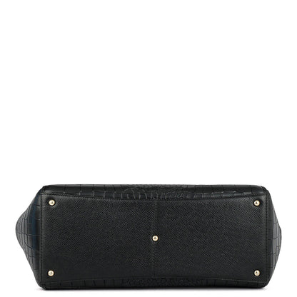Large Croco Leather Tote - Black