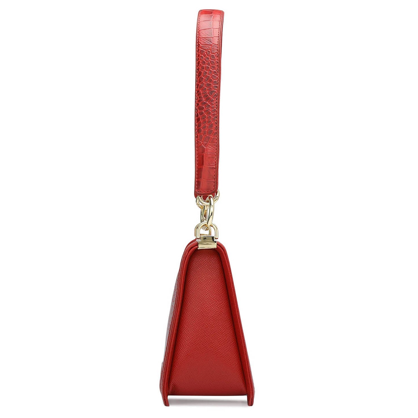 Small Croco Leather Baguette - Red