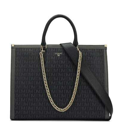 Large Monogram Leather Book Tote   - Black