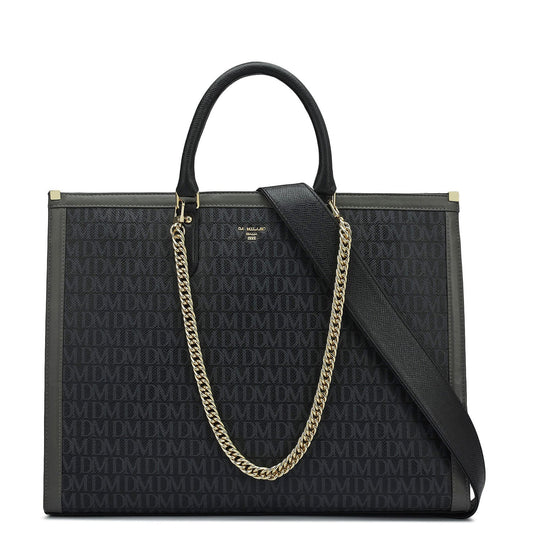Large Monogram Leather Book Tote   - Black