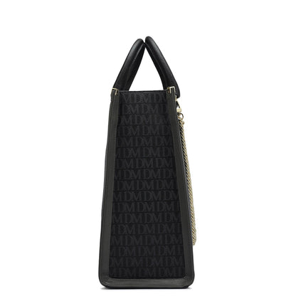 Large Monogram Leather Book Tote   - Black