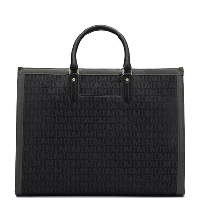 Large Monogram Leather Book Tote   - Black