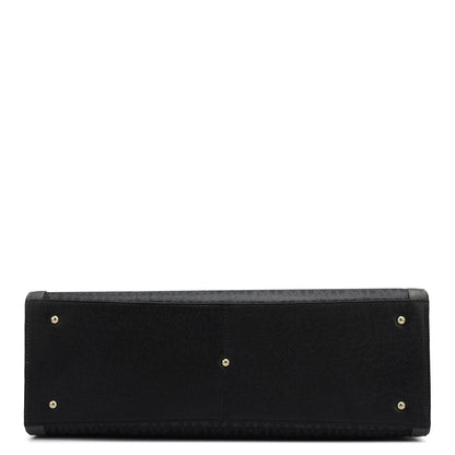 Large Monogram Leather Book Tote   - Black