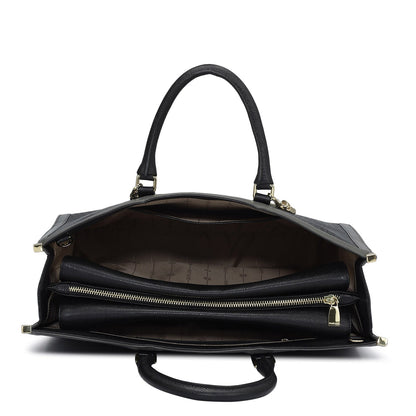 Large Monogram Leather Book Tote   - Black