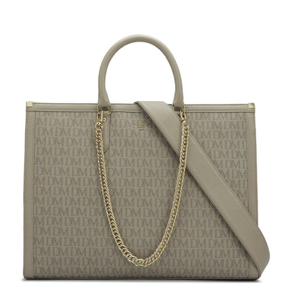 Large Monogram Leather Book Tote   - Chalk