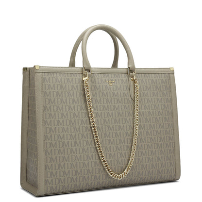 Large Monogram Leather Book Tote   - Chalk