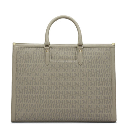 Large Monogram Leather Book Tote   - Chalk