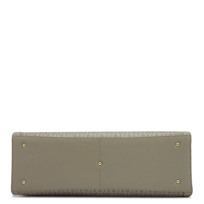 Large Monogram Leather Book Tote   - Chalk