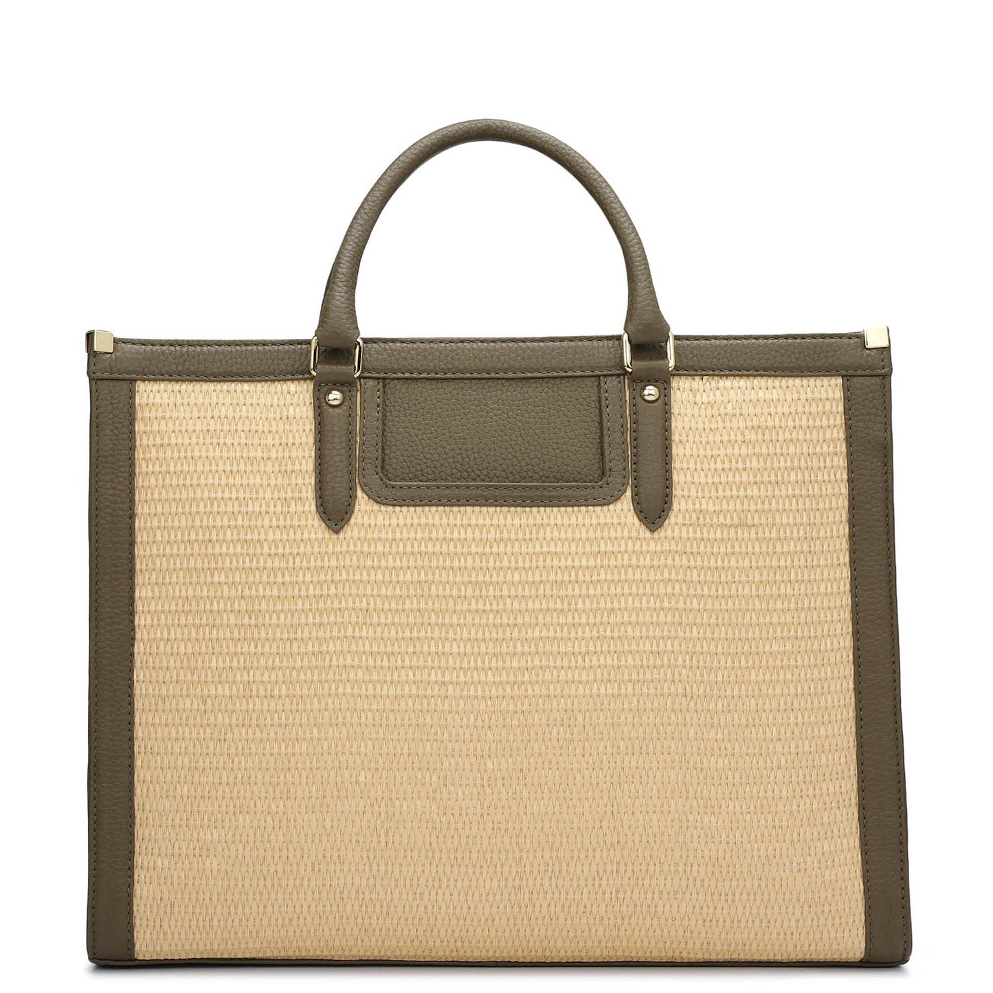 Medium Raffia Wax Leather Book Tote - Beige & Moss