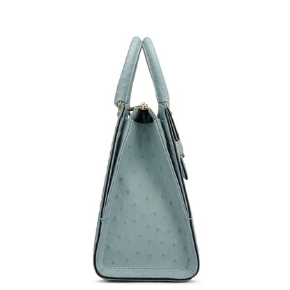 Medium Ostrich Leather Satchel - Ice Blue