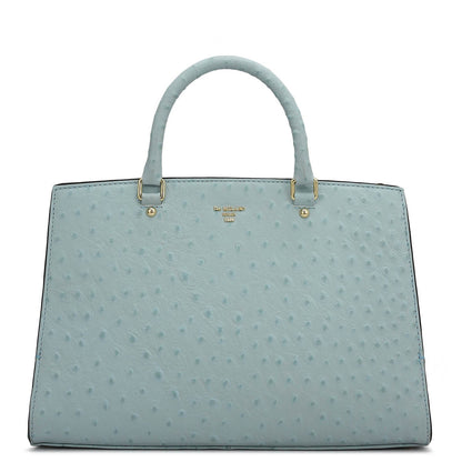 Medium Ostrich Leather Satchel - Ice Blue