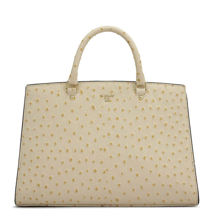 Medium Ostrich Leather Satchel - Vanilla