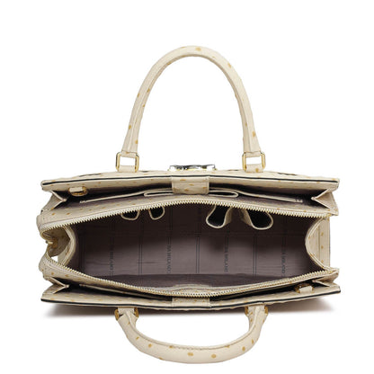 Medium Ostrich Leather Satchel - Vanilla
