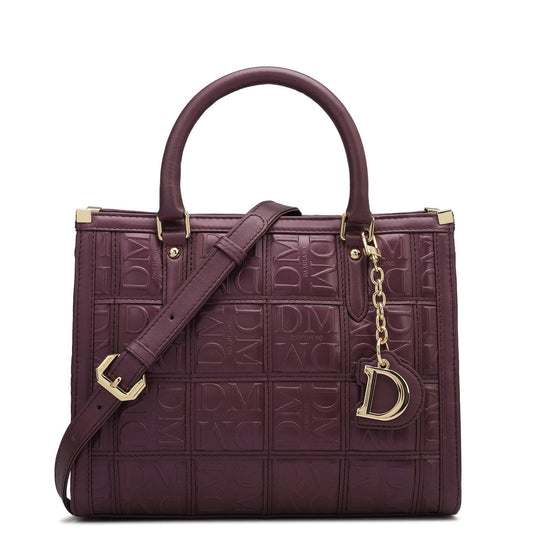 Small Monogram Leather Satchel - Plum
