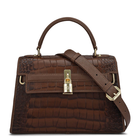 Small Croco Leather Satchel - Date