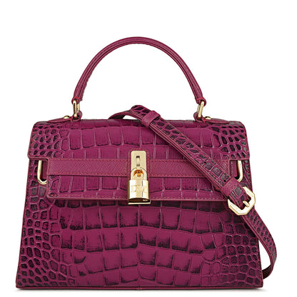 Small Croco Leather Satchel - Orchid