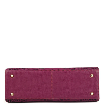 Small Croco Leather Satchel - Orchid