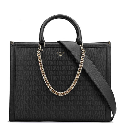 Large Monogram Leather Book Tote - Black