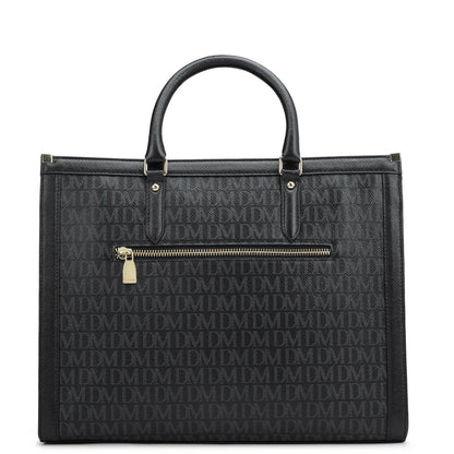 Large Monogram Leather Book Tote - Black