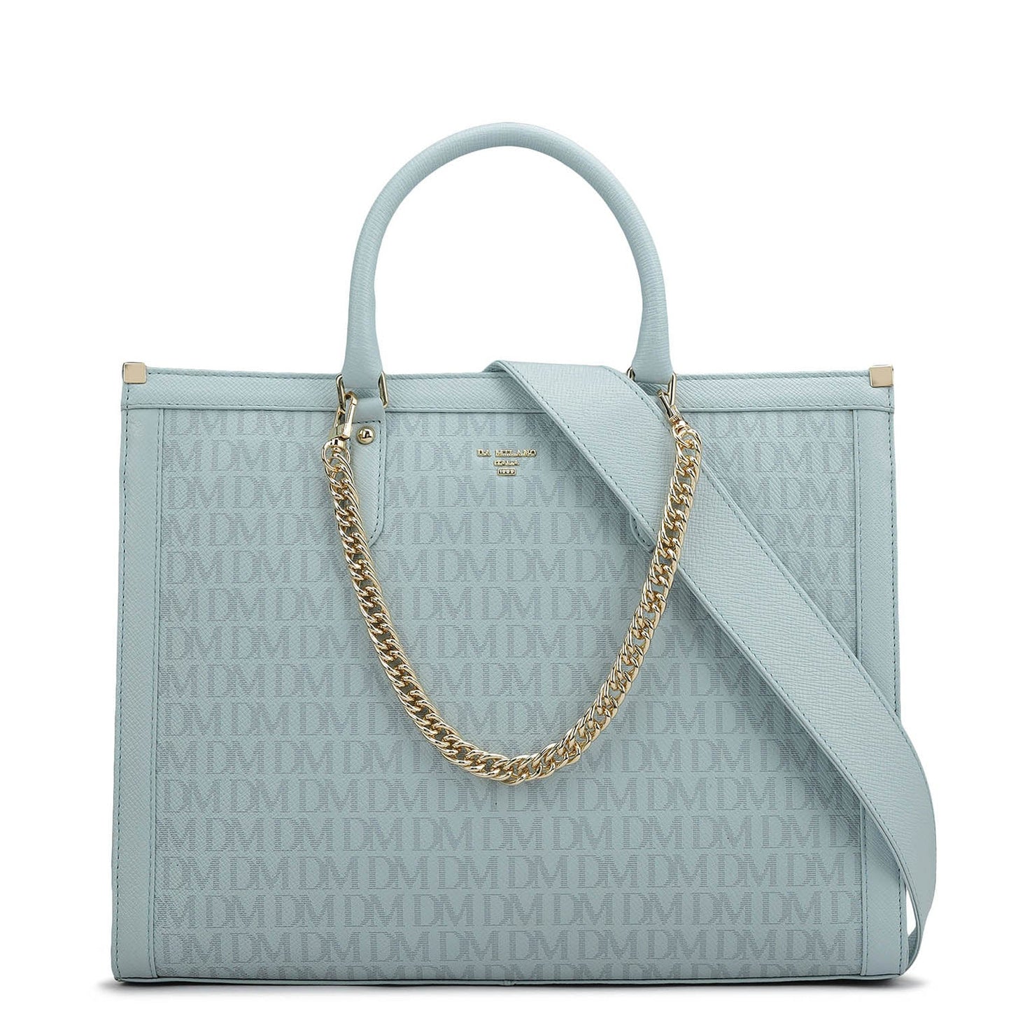 Large Monogram Leather Book Tote - Cloud Blue