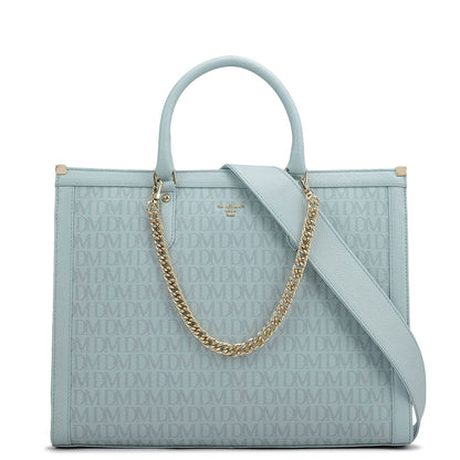 Large Monogram Leather Book Tote - Cloud Blue