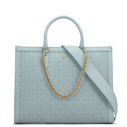 Large Monogram Leather Book Tote - Cloud Blue