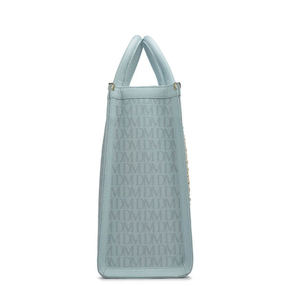 Large Monogram Leather Book Tote - Cloud Blue