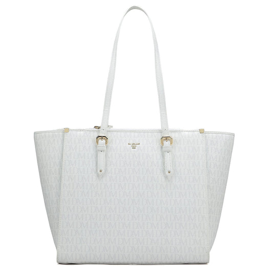 Medium Monogram Leather Tote - White