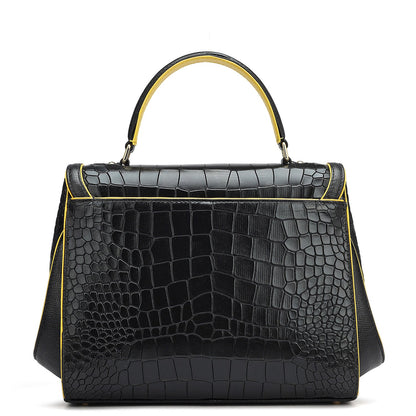 Medium Croco Leather Satchel - Black