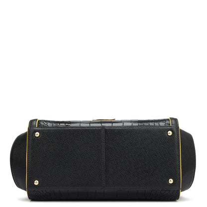 Medium Croco Leather Satchel - Black