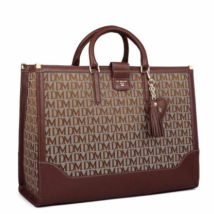 Medium Canvas Wax Leather Book Tote - Beige & Espresso